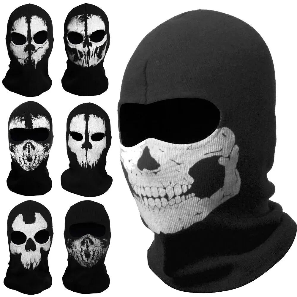 Motorcycle Balaclava Hood with Ghost Skull Design - Full Face Cover for Summer, Halloween, and Biking Activities