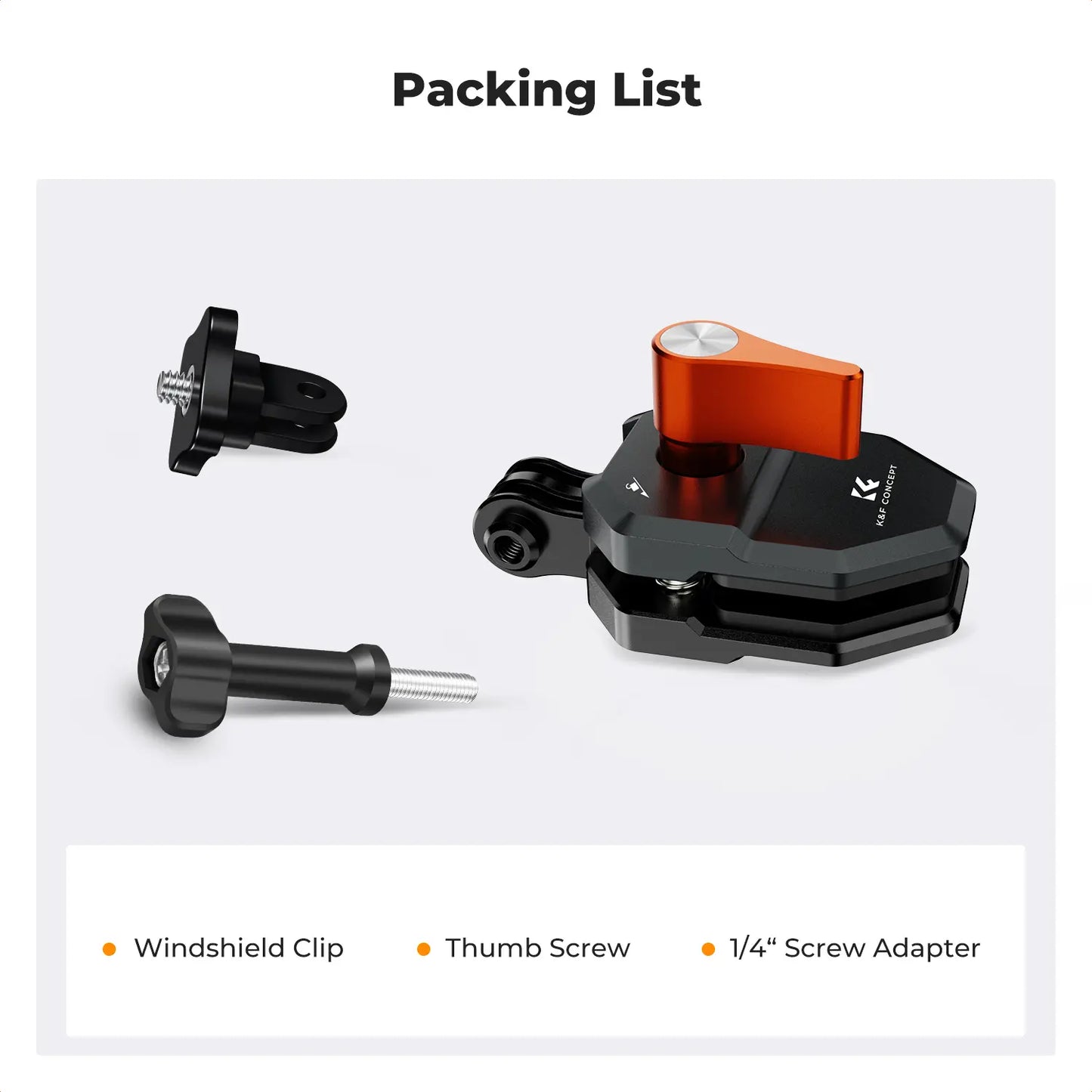 K&F Concept Motorcycle Windshield Clip Mount for GoPro Hero Series and DJI Osmo Action, Aluminum Alloy Camera Clamp with 1/4" Adapter, Action Camera Accessories