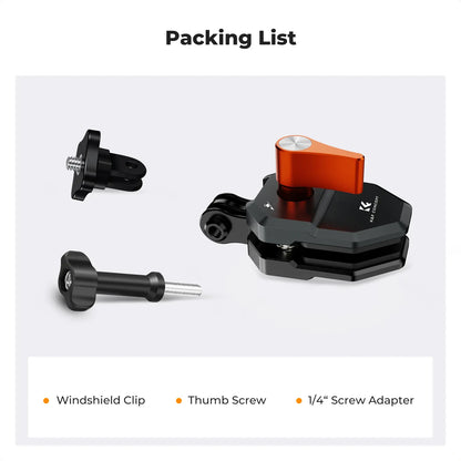 K&F Concept Motorcycle Windshield Clip Mount for GoPro Hero Series and DJI Osmo Action, Aluminum Alloy Camera Clamp with 1/4" Adapter, Action Camera Accessories