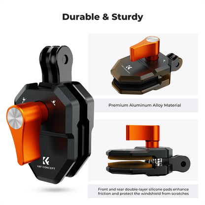 K&F Concept Motorcycle Windshield Clip Mount for GoPro Hero Series and DJI Osmo Action, Aluminum Alloy Camera Clamp with 1/4" Adapter, Action Camera Accessories