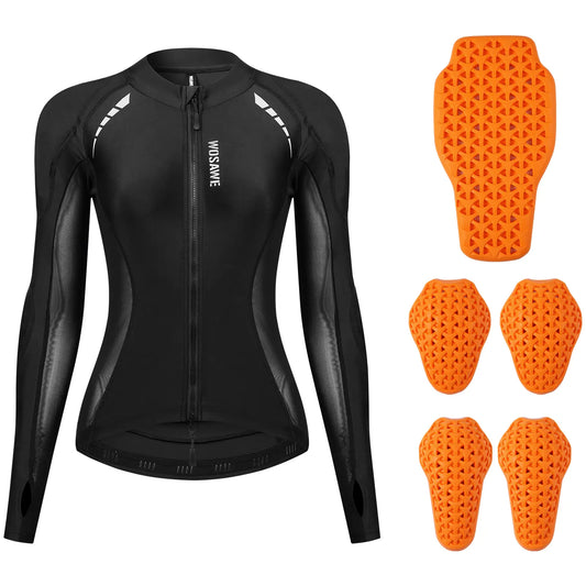 WOSAWE Women'S Mesh Fabric Riding Jacket - Sporty Padded Outerwear with Back Pads, Reflective Tape, UV Protection, Cool Underarms for Summer Bike, Outdoor Sports Protective Gear