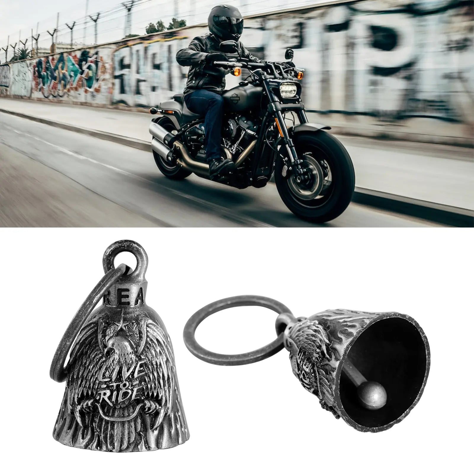 Dream Apparel I Love You Bell, Christmas/Halloween Bell, Gremlin/Guardian Motorcycle Bell/Motorcycle Key Chain for Women Men W/Hanger Bikers, Bell for Riders, Good Luck Riding Bell Spiritbell Moto Accessories