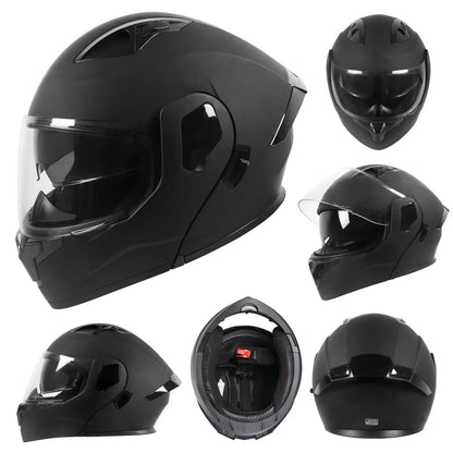Adult Modular Motorcycle Helmets, DOT Approved Flip up Dual Visor Full Face Helmet for Men Women Moto ATV UTV Snowmobile ADV Four Wheeler Street Bike with Gloves & Mask