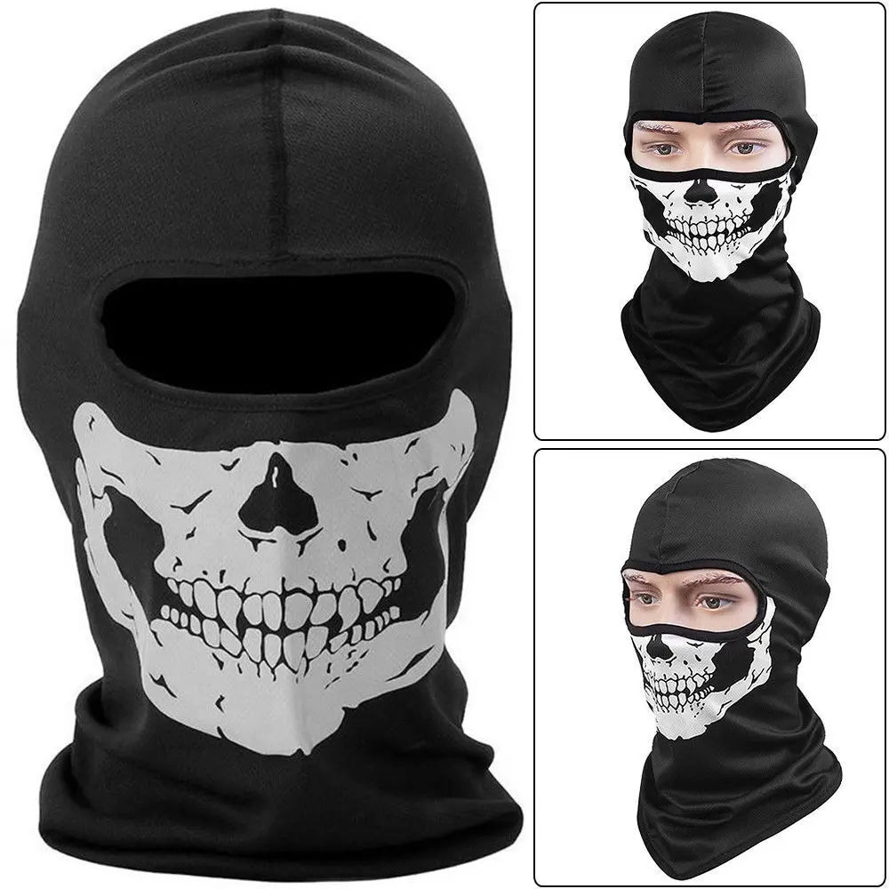 Motorcycle Balaclava Hood with Ghost Skull Design - Full Face Cover for Summer, Halloween, and Biking Activities