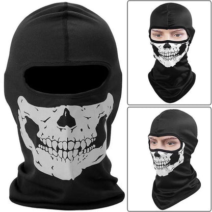 Motorcycle Balaclava Hood with Ghost Skull Design - Full Face Cover for Summer, Halloween, and Biking Activities