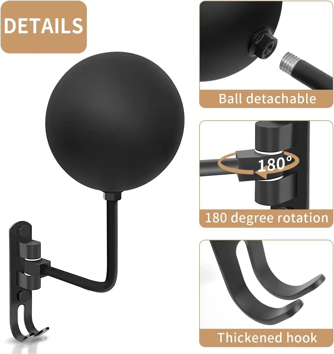 Motorcycle Helmet Wall Mount Rack with 180° Rotation and Dual Hooks for Coats, Caps, and Accessories