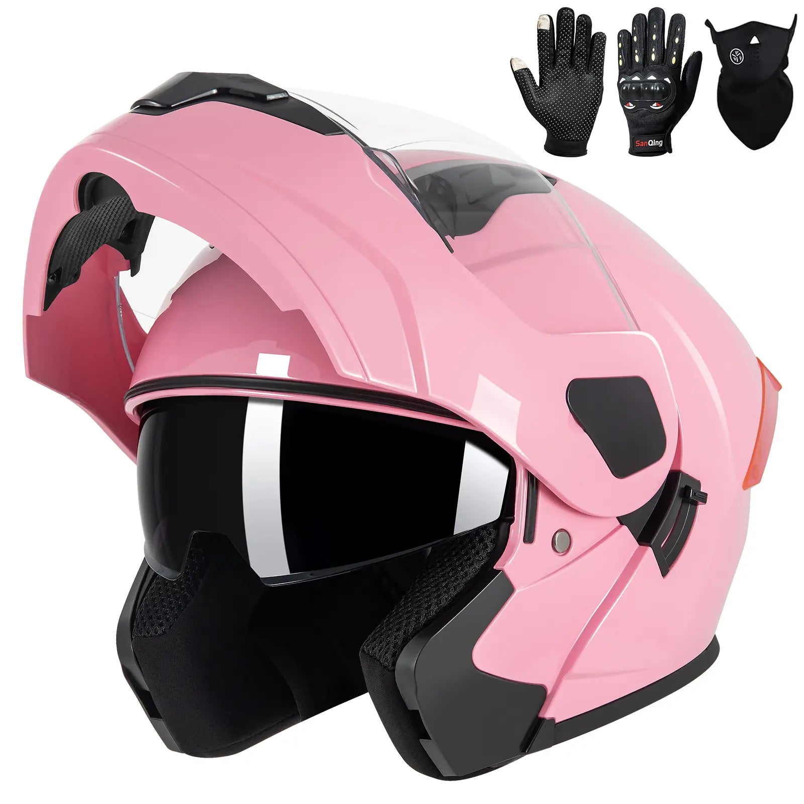 Adult Modular Motorcycle Helmets, DOT Approved Flip up Dual Visor Full Face Helmet for Men Women Moto ATV UTV Snowmobile ADV Four Wheeler Street Bike with Gloves & Mask
