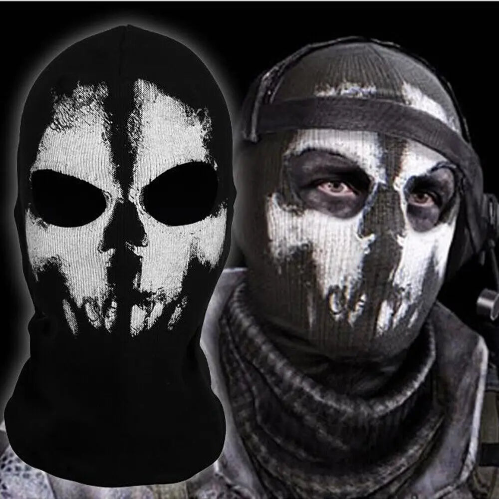 Motorcycle Balaclava Hood with Ghost Skull Design - Full Face Cover for Summer, Halloween, and Biking Activities