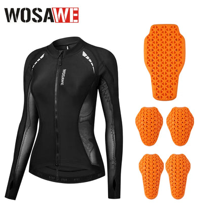 WOSAWE Women'S Mesh Fabric Riding Jacket - Sporty Padded Outerwear with Back Pads, Reflective Tape, UV Protection, Cool Underarms for Summer Bike, Outdoor Sports Protective Gear