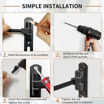 Motorcycle Helmet Wall Mount Rack with 180° Rotation and Dual Hooks for Coats, Caps, and Accessories