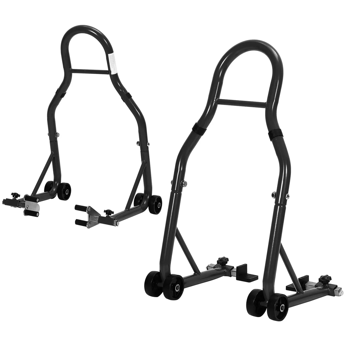 Professional Motorcycle Lift Stand Set for Front and Rear Wheels with Adjustable U and L Swingarm Spool - 900 lb Capacity - Black