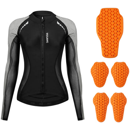 WOSAWE Women'S Mesh Fabric Riding Jacket - Sporty Padded Outerwear with Back Pads, Reflective Tape, UV Protection, Cool Underarms for Summer Bike, Outdoor Sports Protective Gear