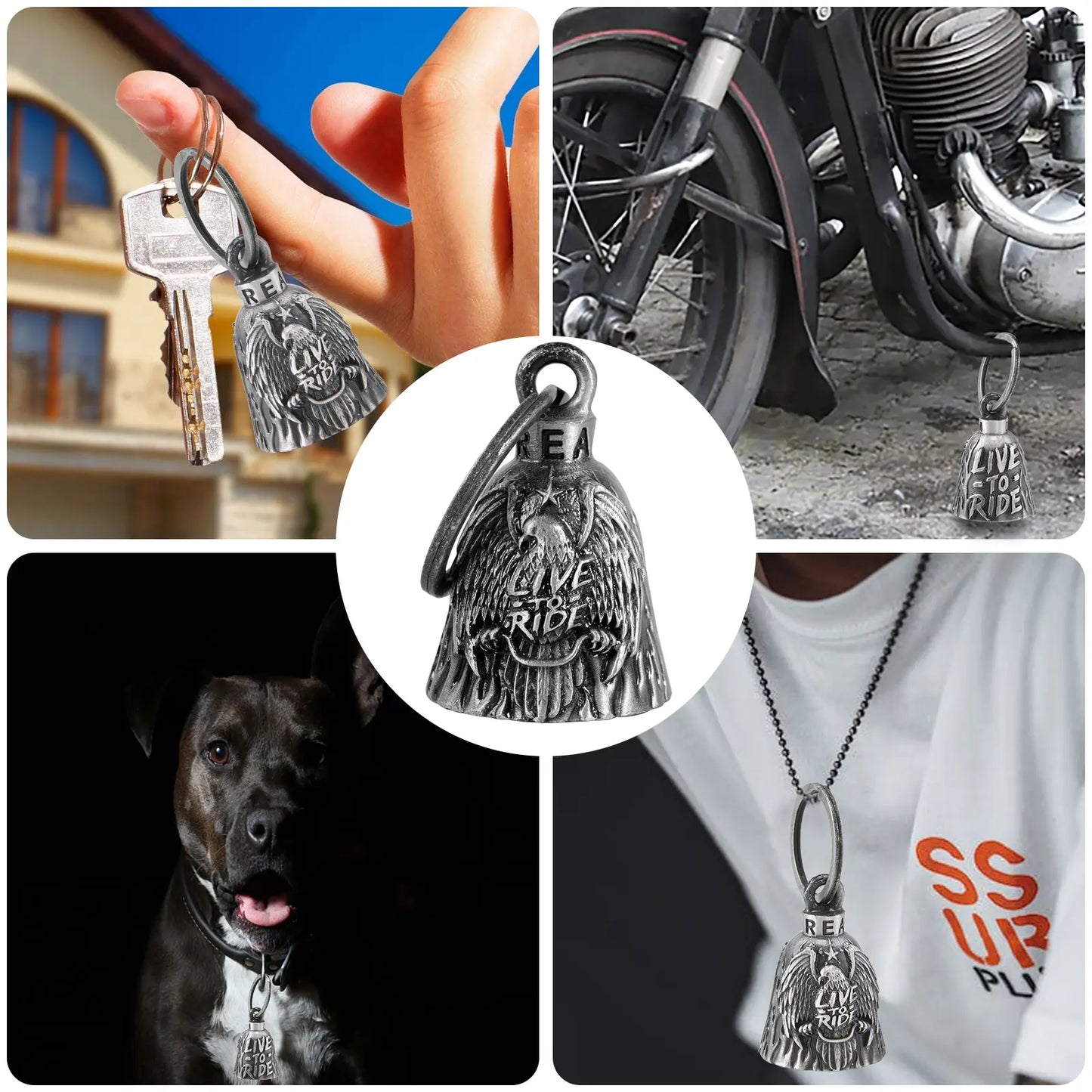 Dream Apparel I Love You Bell, Christmas/Halloween Bell, Gremlin/Guardian Motorcycle Bell/Motorcycle Key Chain for Women Men W/Hanger Bikers, Bell for Riders, Good Luck Riding Bell Spiritbell Moto Accessories