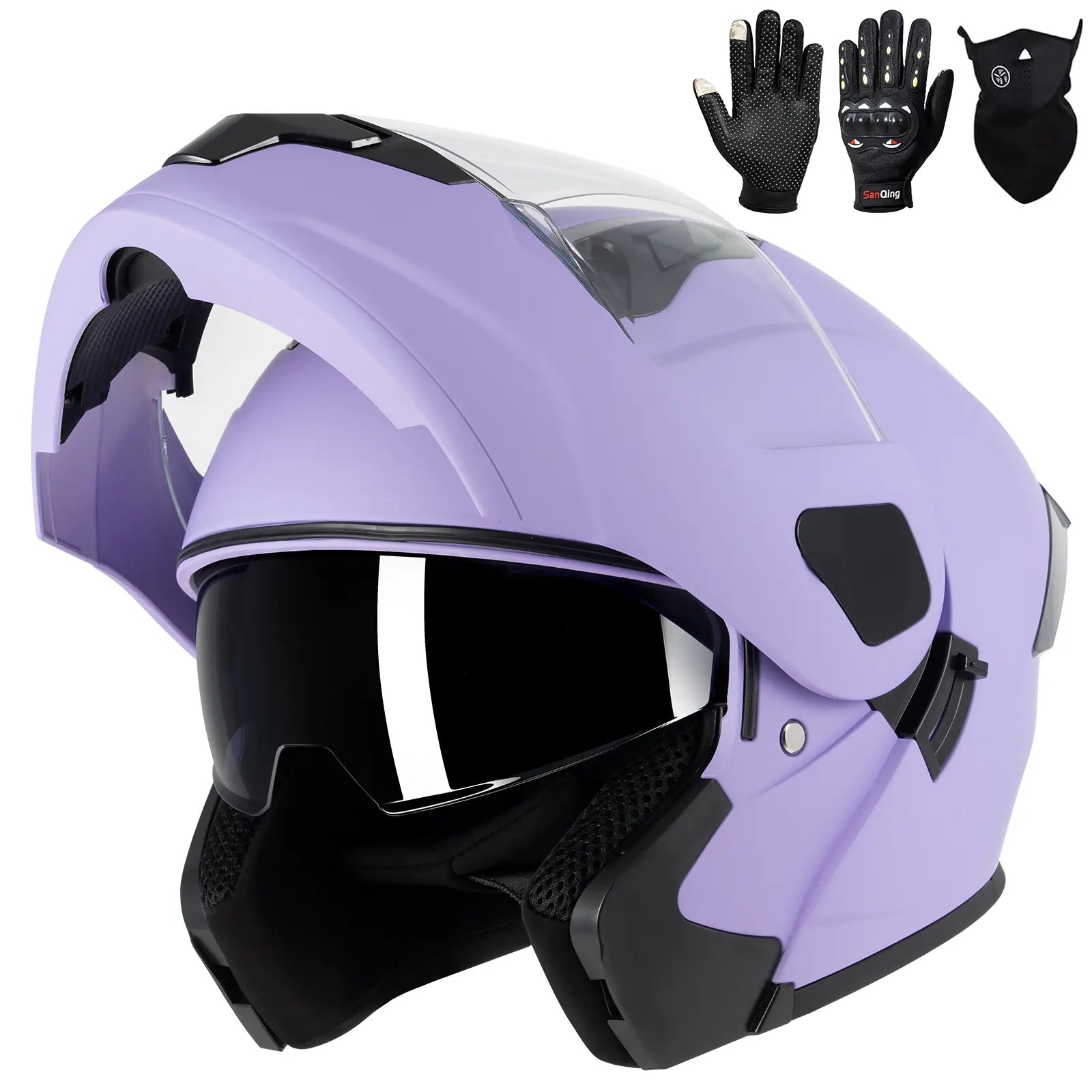 Adult Modular Motorcycle Helmets, DOT Approved Flip up Dual Visor Full Face Helmet for Men Women Moto ATV UTV Snowmobile ADV Four Wheeler Street Bike with Gloves & Mask
