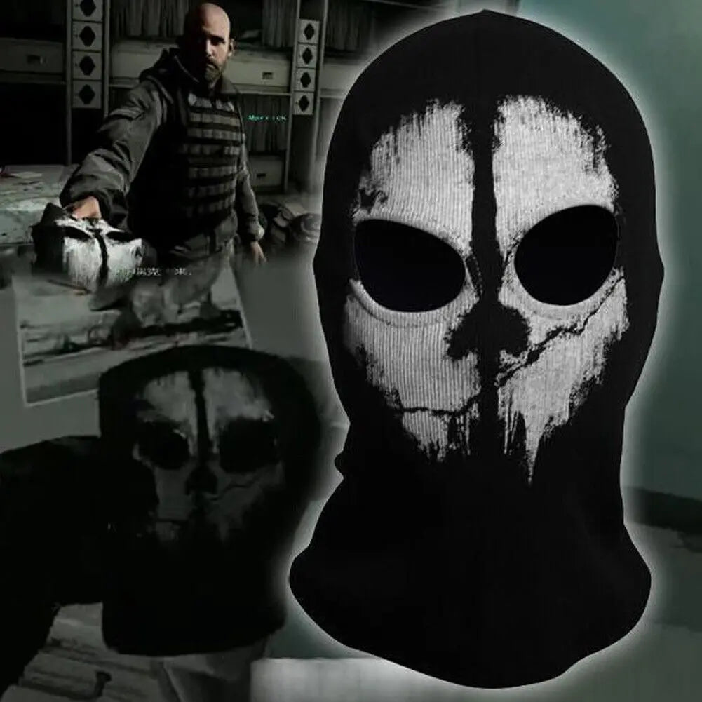 Motorcycle Balaclava Hood with Ghost Skull Design - Full Face Cover for Summer, Halloween, and Biking Activities