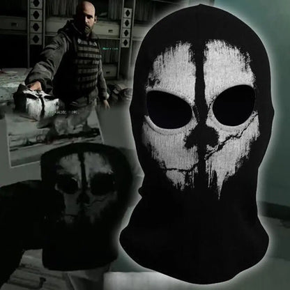 Motorcycle Balaclava Hood with Ghost Skull Design - Full Face Cover for Summer, Halloween, and Biking Activities