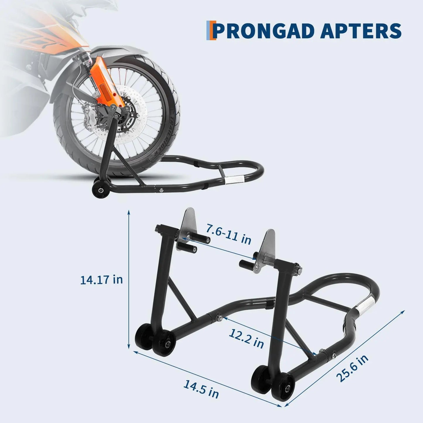 Professional Motorcycle Lift Stand Set for Front and Rear Wheels with Adjustable U and L Swingarm Spool - 900 lb Capacity - Black