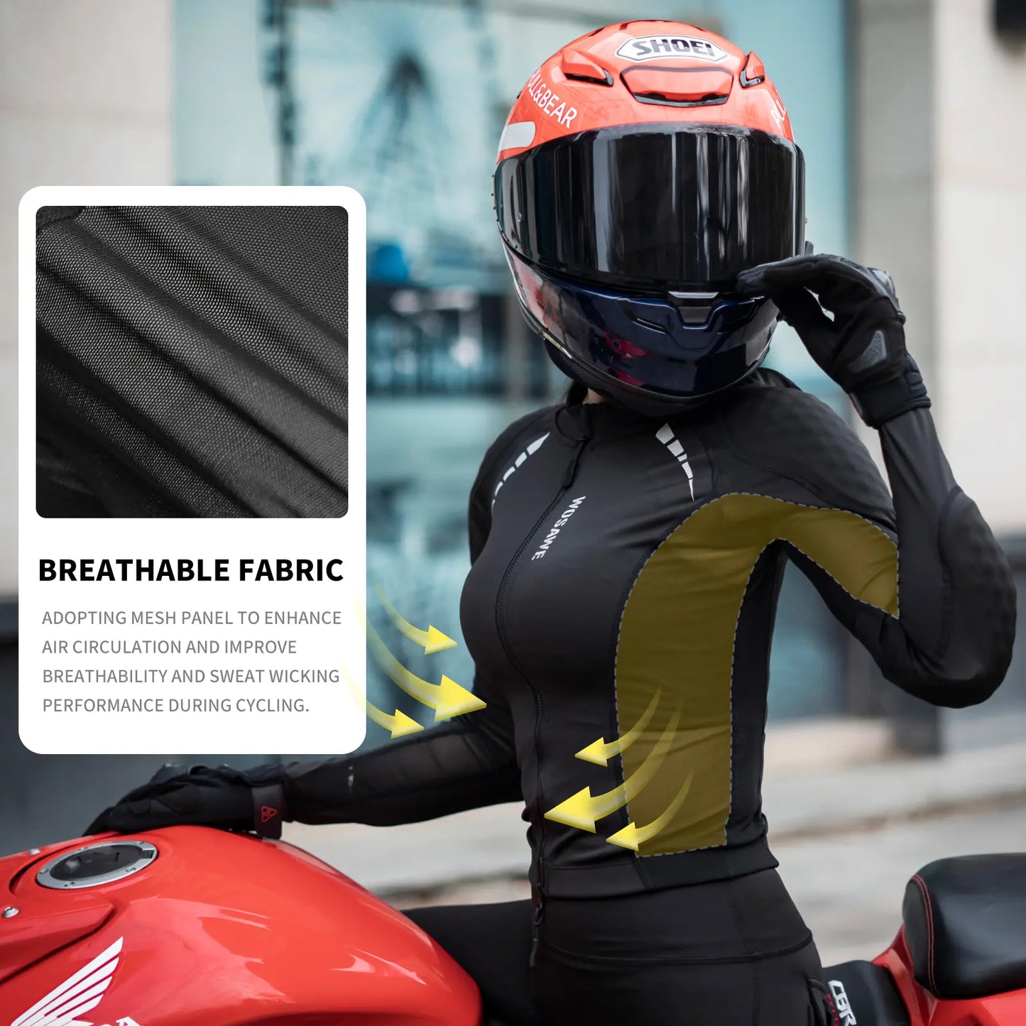 WOSAWE Women'S Mesh Fabric Riding Jacket - Sporty Padded Outerwear with Back Pads, Reflective Tape, UV Protection, Cool Underarms for Summer Bike, Outdoor Sports Protective Gear
